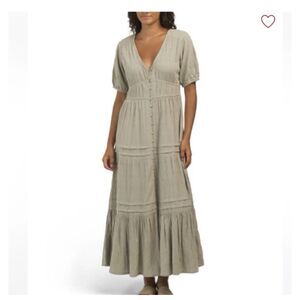 Lucky Brand Green Tiered Button Front Maxi Dress Cotton-Size S